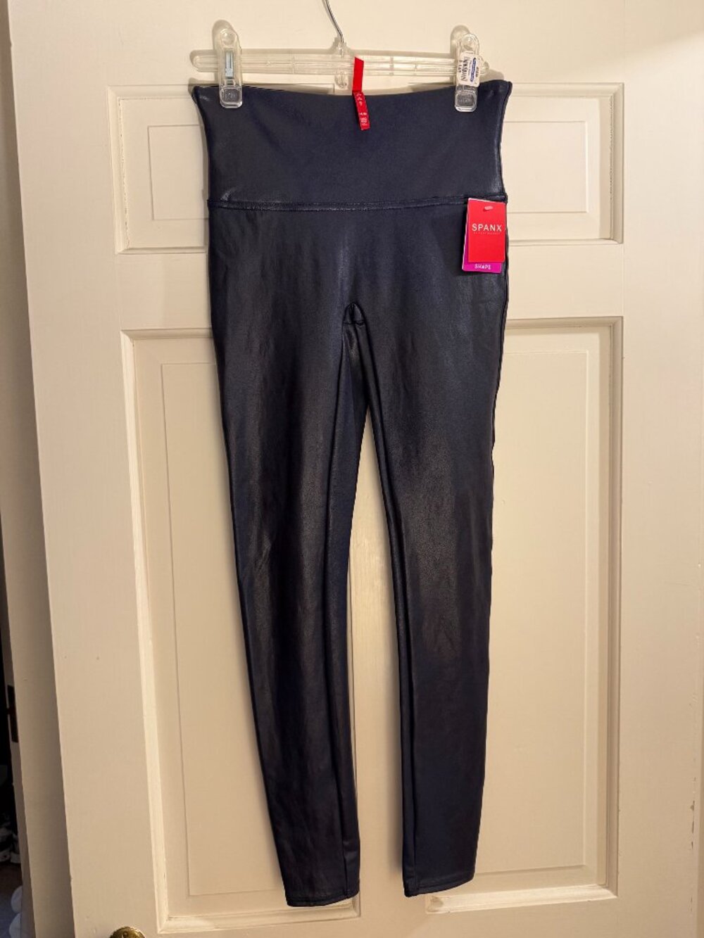 NWT SPANX Navy Faux Leather leggings size Medium